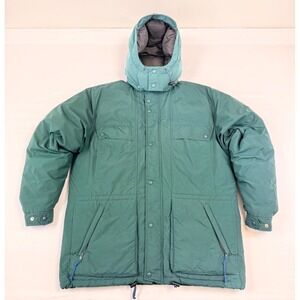 REI Vintage Mens Down Parka Jacket Ivy Green Hooded Heavyweight Winter Coat L